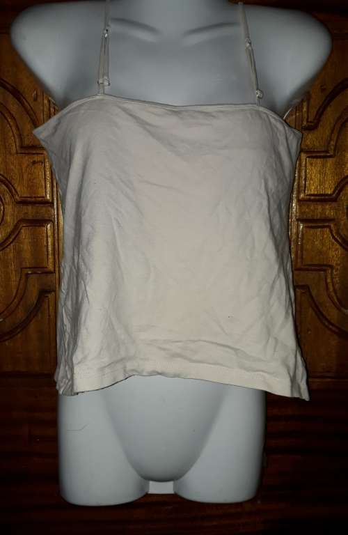 SPECIAL!! LADIES WHITE SPAGHETTI TOP - REAL CLOTHING - L - MAY HAVE A FEW MARKS ON IT