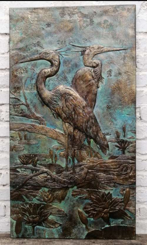 HERON GARDEN PLAQUE - BRONZE FINISH - WEATHERPROOF