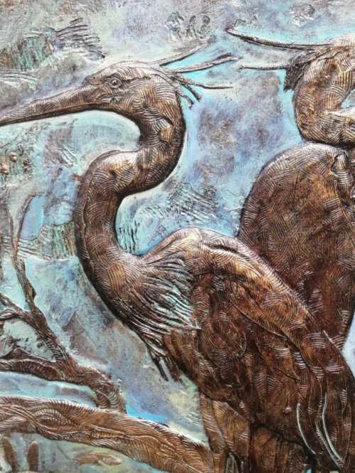 HERON GARDEN PLAQUE - BRONZE FINISH - WEATHERPROOF