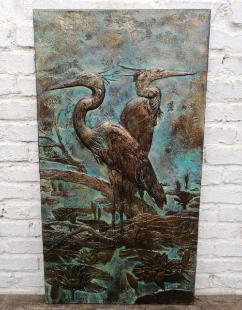 HERON GARDEN PLAQUE - BRONZE FINISH - WEATHERPROOF
