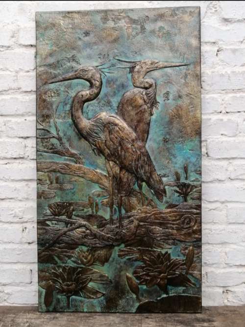 HERON GARDEN PLAQUE - BRONZE FINISH - WEATHERPROOF