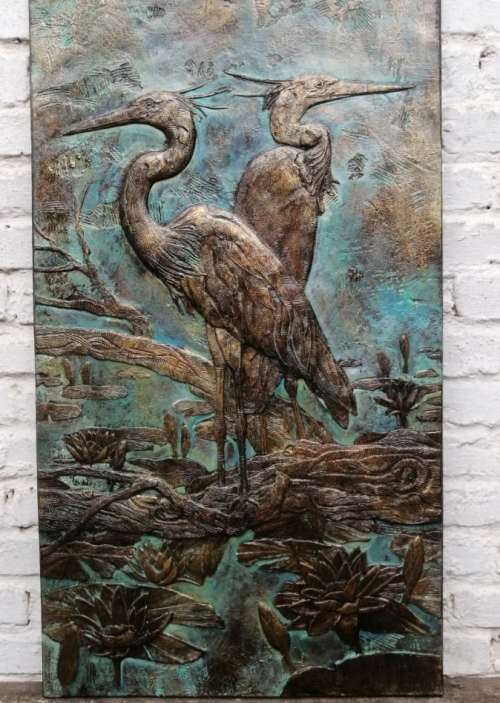HERON GARDEN PLAQUE - BRONZE FINISH - WEATHERPROOF