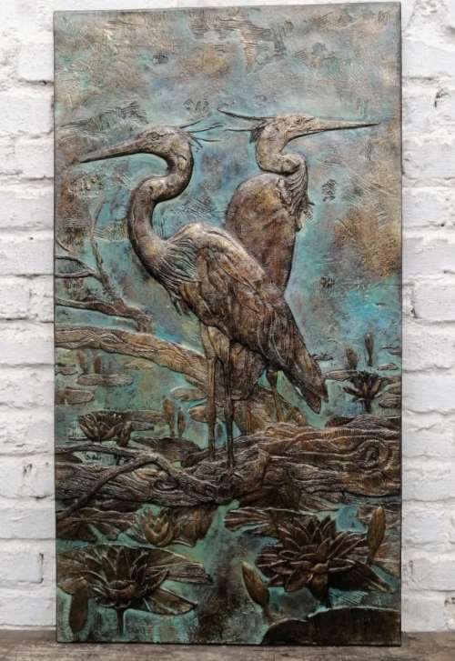 HERON GARDEN PLAQUE - BRONZE FINISH - WEATHERPROOF