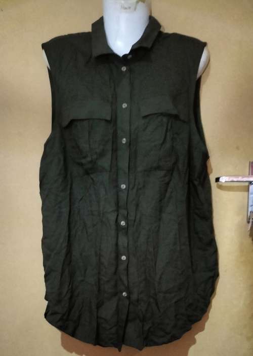 Ladies - Dark Olive Green Sleeveless Blouse - Make - HM - Size - 16/44