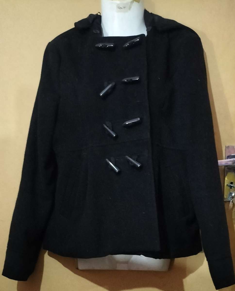 Ladies - Black Coat With Hoodie - Make - JH Studio- Size - 38