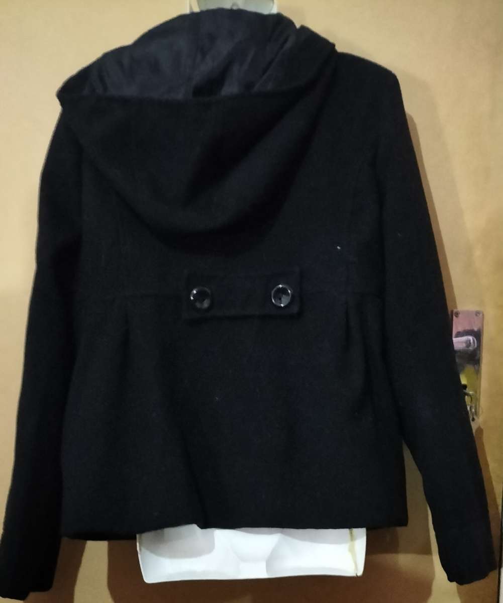 Ladies - Black Coat With Hoodie - Make - JH Studio- Size - 38