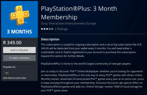PLAYSTATION PLUS 3 MONTHS MEMBERSHIP (ZA)