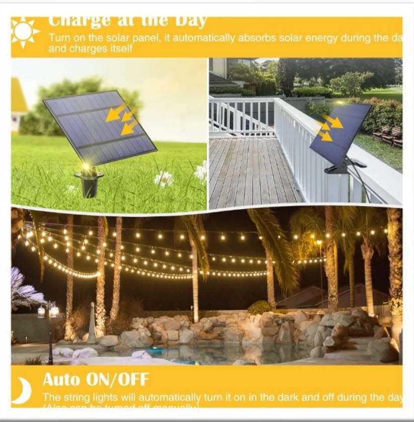 10 LED Waterproof Solar Outdoor Patio String Bulb Lights