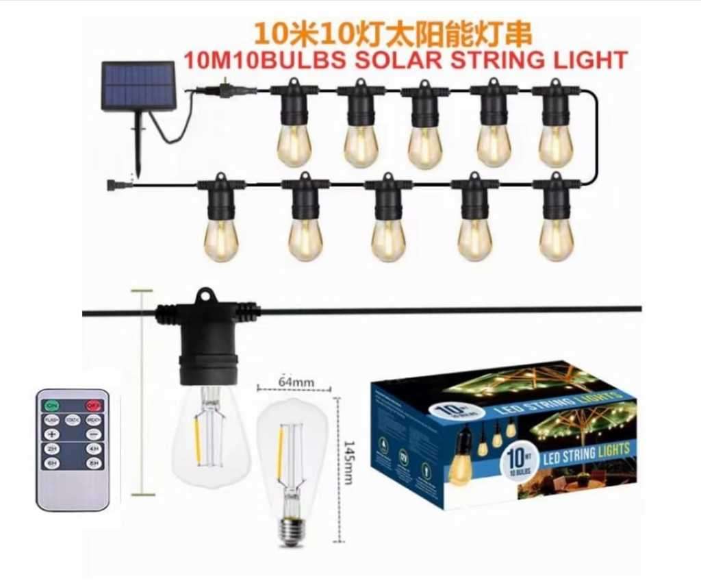 10 LED Waterproof Solar Outdoor Patio String Bulb Lights