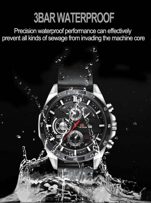 VA VA VOOM VA-216 Fashion Men Watch 3ATM Waterproof Date Display Leather Strap Quartz Watch