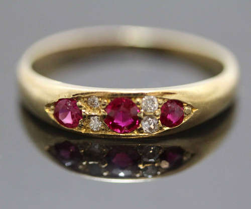 ELEGANT ANTIQUE RUBY AND DIAMOND RING BIRMINGHAM 1916! 18CT YELLOW GOLD *JEWELLER CERTIFIED R 8'604*
