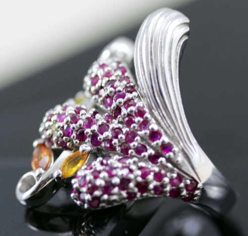 FANTASTICAL SHOWY SAPPHIRE AND RUBY STERLING 925 SILVER RING. LARGE, FUN! REAL GEMSTONES