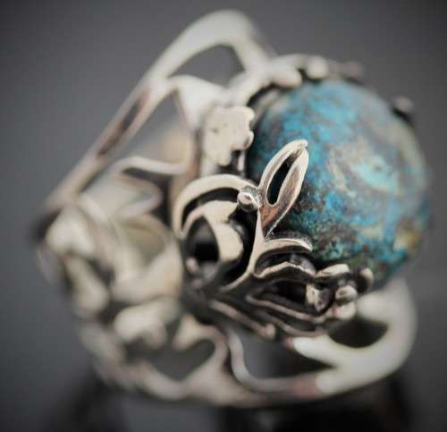 STUNNING LARGE GENUINE SHATTUCKITE GEMSTONE STERLING SILVER 925 RING DECORATIVE TREE BRANCH DETAIL