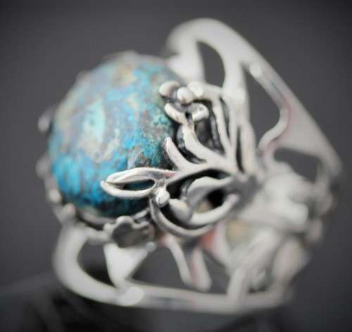 STUNNING LARGE GENUINE SHATTUCKITE GEMSTONE STERLING SILVER 925 RING DECORATIVE TREE BRANCH DETAIL