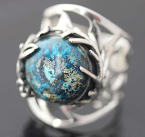 STUNNING LARGE GENUINE SHATTUCKITE GEMSTONE STERLING SILVER 925 RING DECORATIVE TREE BRANCH DETAIL
