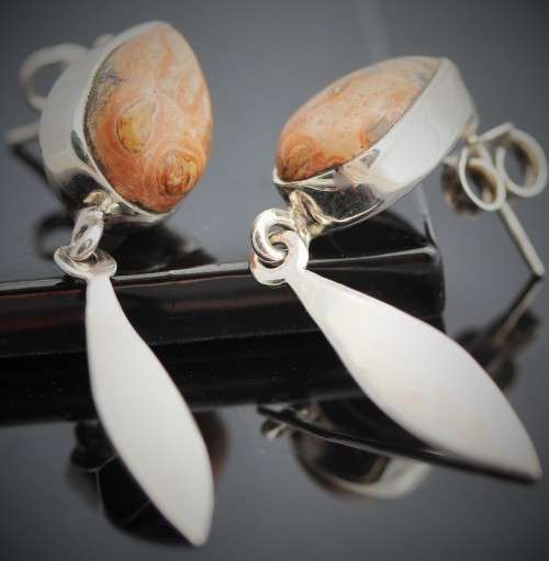 UNUSUAL MEXICAN BIRDS EYE JASPER STERLING SILVER 925 EARRINGS. NATURAL GEMSTONES
