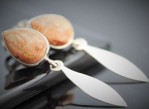 UNUSUAL MEXICAN BIRDS EYE JASPER STERLING SILVER 925 EARRINGS. NATURAL GEMSTONES