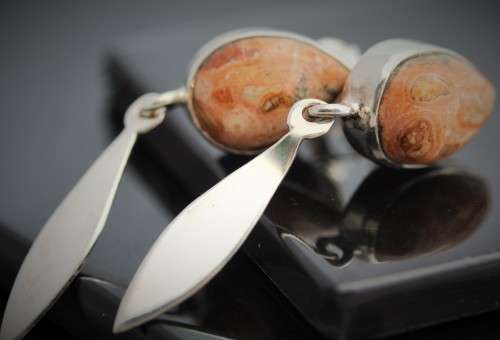 UNUSUAL MEXICAN BIRDS EYE JASPER STERLING SILVER 925 EARRINGS. NATURAL GEMSTONES