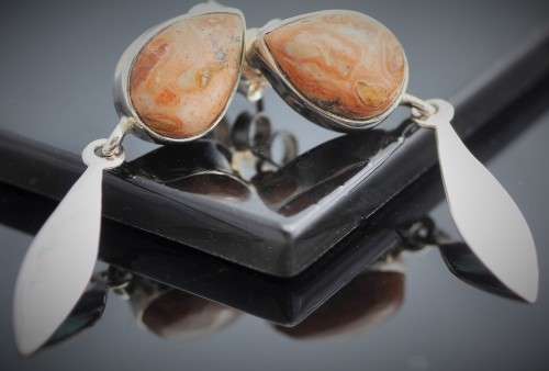 UNUSUAL MEXICAN BIRDS EYE JASPER STERLING SILVER 925 EARRINGS. NATURAL GEMSTONES