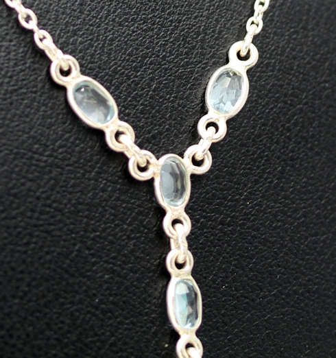 STERLING SILVER LONG "T-DROP" NECKLACE WITH 3,7ct SKY BLUE TOPAZ GEMSTONES. 925