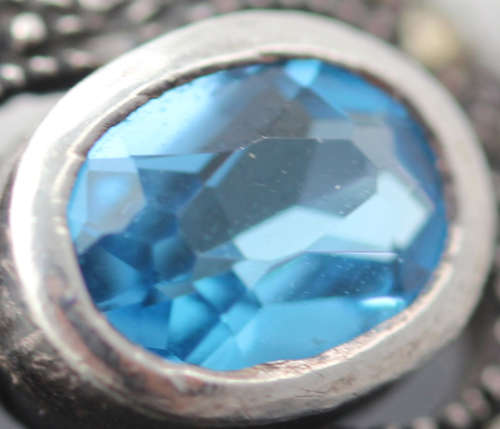 VINTAGE SWISS BLUE TOPAZ AND NATURAL MARCASITE STERLING SILVER RING. 'OLDE WORLDE' APPEAL! 925.