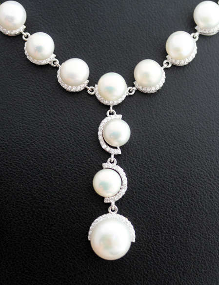 HEAVY VERY PRETTY FRESHWATER PEARL "HANGING Y-SHAPE" STERLING SILVER 925 NECKLACE.  18,25 grams