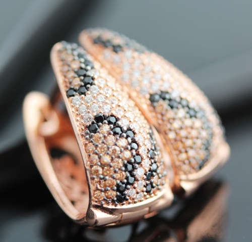 UNUSUAL "LEOPARD" PATTERN CUBIC ZIRCONIA IN SOLID STERLING 925 SILVER EARRINGS. ROSE HUE FINISH