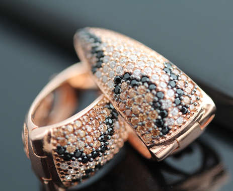 UNUSUAL "LEOPARD" PATTERN CUBIC ZIRCONIA IN SOLID STERLING 925 SILVER EARRINGS. ROSE HUE FINISH