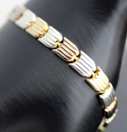 VINTAGE TWO-TONE ITALIAN SILVER BRACELET. FLAT LINKS. VERY PRETTY! 925