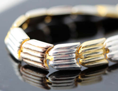 VINTAGE TWO-TONE ITALIAN SILVER BRACELET. FLAT LINKS. VERY PRETTY! 925