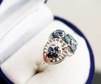 UNUSUAL 'JEWELLERY ART' SAPPHIRE STERLING SILVER RING. 925. ORGANIC SEA SHELL FEEL.