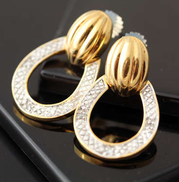 CONTEMPORARY GOLDEN HUED STERLING SILVER EARRINGS WITH DIAMOND ACCENTS