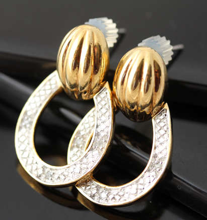 CONTEMPORARY GOLDEN HUED STERLING SILVER EARRINGS WITH DIAMOND ACCENTS