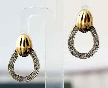CONTEMPORARY GOLDEN HUED STERLING SILVER EARRINGS WITH DIAMOND ACCENTS