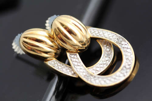 CONTEMPORARY GOLDEN HUED STERLING SILVER EARRINGS WITH DIAMOND ACCENTS