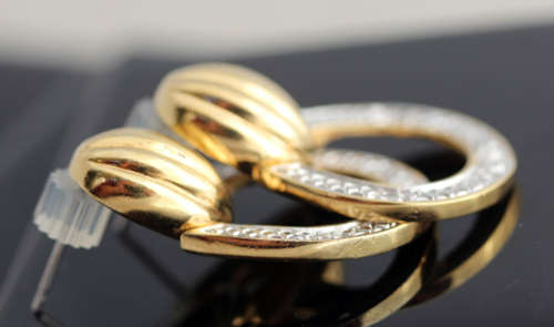 CONTEMPORARY GOLDEN HUED STERLING SILVER EARRINGS WITH DIAMOND ACCENTS