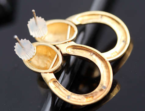 CONTEMPORARY GOLDEN HUED STERLING SILVER EARRINGS WITH DIAMOND ACCENTS