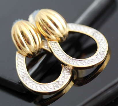 CONTEMPORARY GOLDEN HUED STERLING SILVER EARRINGS WITH DIAMOND ACCENTS