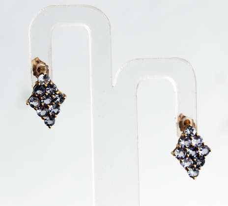 VINTAGE FROM LONDON  LILAC TANZANITE GEMSTONE EARRINGS IN 10ct YELLOW GOLD
