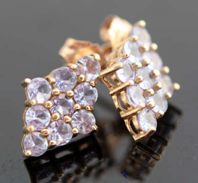 VINTAGE FROM LONDON  LILAC TANZANITE GEMSTONE EARRINGS IN 10ct YELLOW GOLD