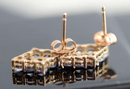 VINTAGE FROM LONDON  LILAC TANZANITE GEMSTONE EARRINGS IN 10ct YELLOW GOLD