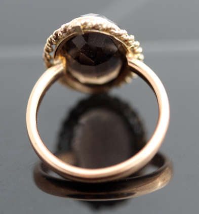 ELEGANT VINTAGE 1928 SOLITAIRE SMOKEY QUARTZ 9CT ROSE GOLD RING. ENGLISH HALLMARKED BIRMINGHAM ASSAY