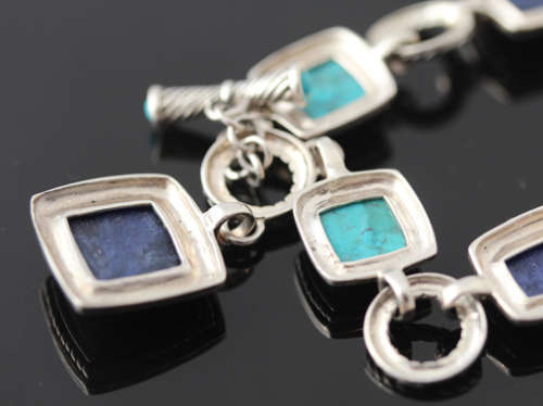 NATURAL GEMSTONES TURQUOISE & SODALITE STERLING SILVER NECKLACE LARGE PIECE 37,56 g GEM CERTIF incl