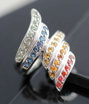 VIBRANT SONGEA MINED SAPPHIRE STERLING SILVER RING NATURAL RAINBOW COLOURS!