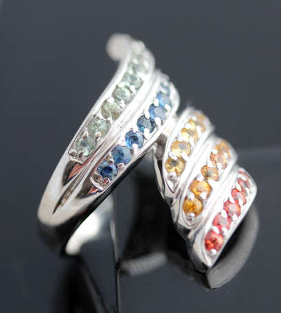 VIBRANT SONGEA MINED SAPPHIRE STERLING SILVER RING NATURAL RAINBOW COLOURS!
