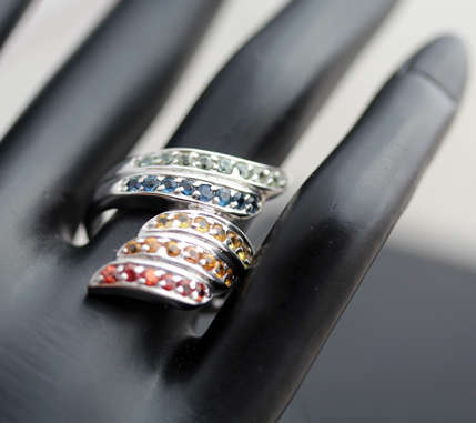 VIBRANT SONGEA MINED SAPPHIRE STERLING SILVER RING NATURAL RAINBOW COLOURS!