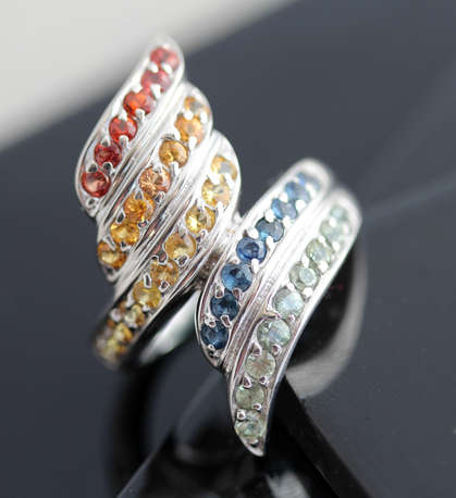 VIBRANT SONGEA MINED SAPPHIRE STERLING SILVER RING NATURAL RAINBOW COLOURS!