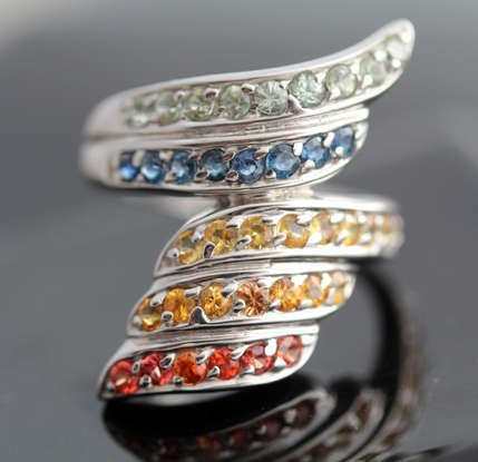 VIBRANT SONGEA MINED SAPPHIRE STERLING SILVER RING NATURAL RAINBOW COLOURS!