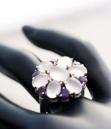 GORGEOUS AMETHYST & ROSE QUARTZ STERLING SILVER 925 CLUSTER RING GEM CERTIFICATE of AUTHENTICITY Inc