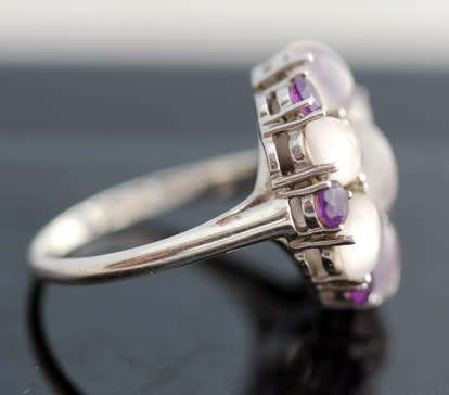 GORGEOUS AMETHYST & ROSE QUARTZ STERLING SILVER 925 CLUSTER RING GEM CERTIFICATE of AUTHENTICITY Inc